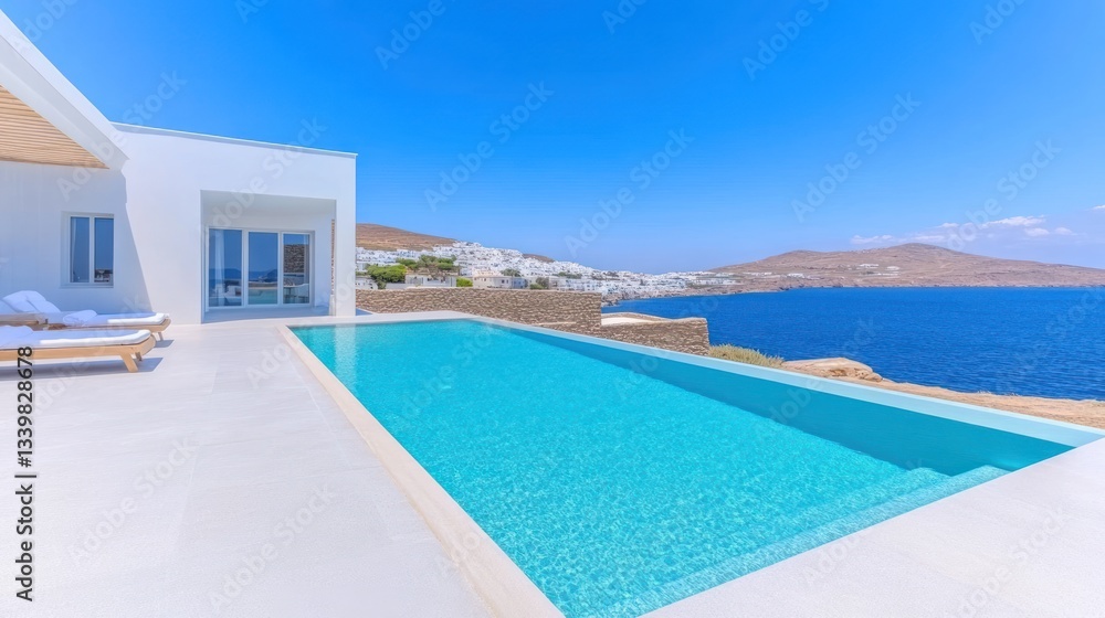 Fototapeta premium Luxury Villa with Infinity Pool and Stunning Aegean Sea View