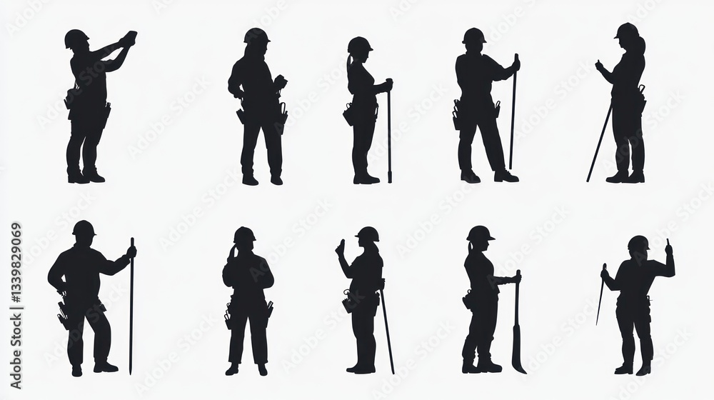 Obraz premium Silhouette Collection: Construction Workers in Various Poses