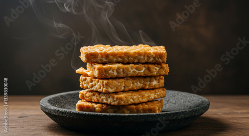Wallpaper Mural Steaming Hot Tempeh Slices on a Dark Plate Torontodigital.ca