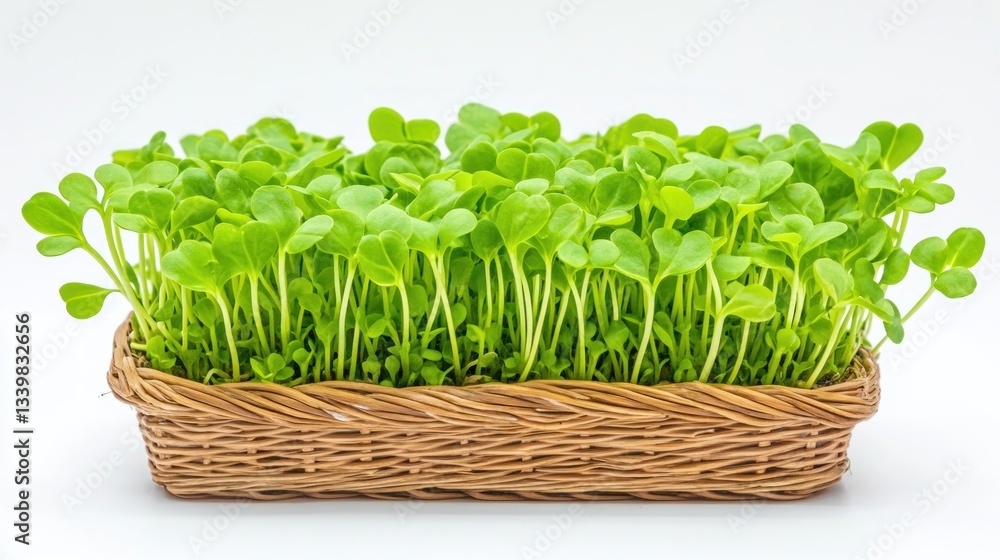 Fototapeta premium Fresh Green Microgreens in a Wicker Basket