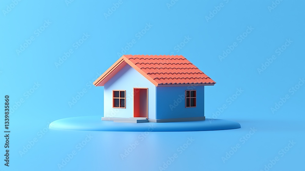 Simple 3D model house on a platform Simple 3D model house on a platform