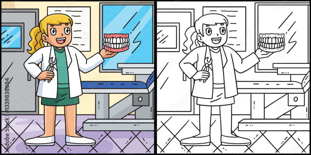 Female Dentist Doctor with Dentures Illustration Female Dentist Doctor with Dentures Illustration