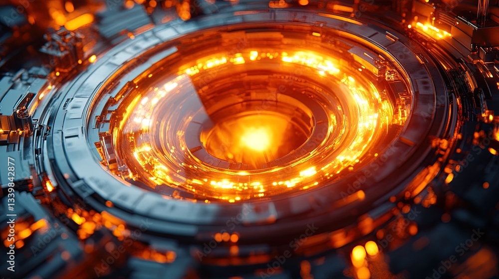 A detailed visualization of atomic fusion glowing with radiant energy in a scientific setting A detailed visualization of atomic fusion glowing with radiant energy in a scientific setting