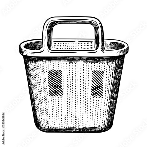 Engraved illustration of a vintage hand-drawn basket design showcasing a premium artistic tattoo concept