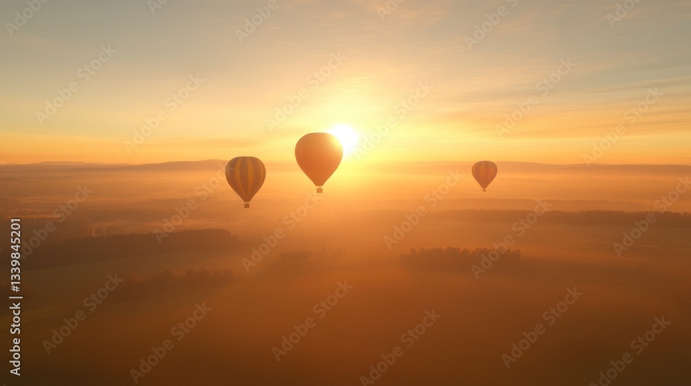 Fototapeta premium Sunrise Hot Air Balloons: A Serene Aerial View