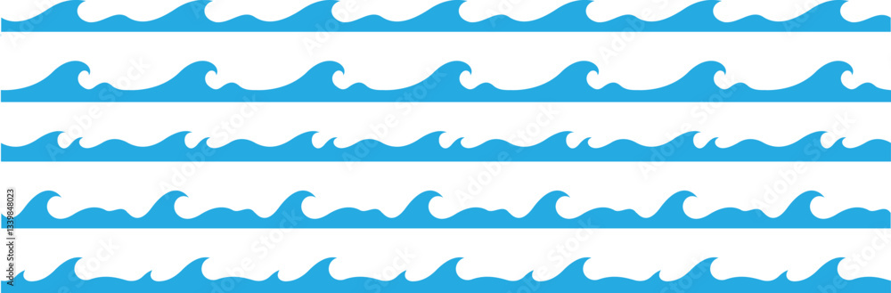 Sea waves flat blue set flat design Sea waves flat blue set flat design