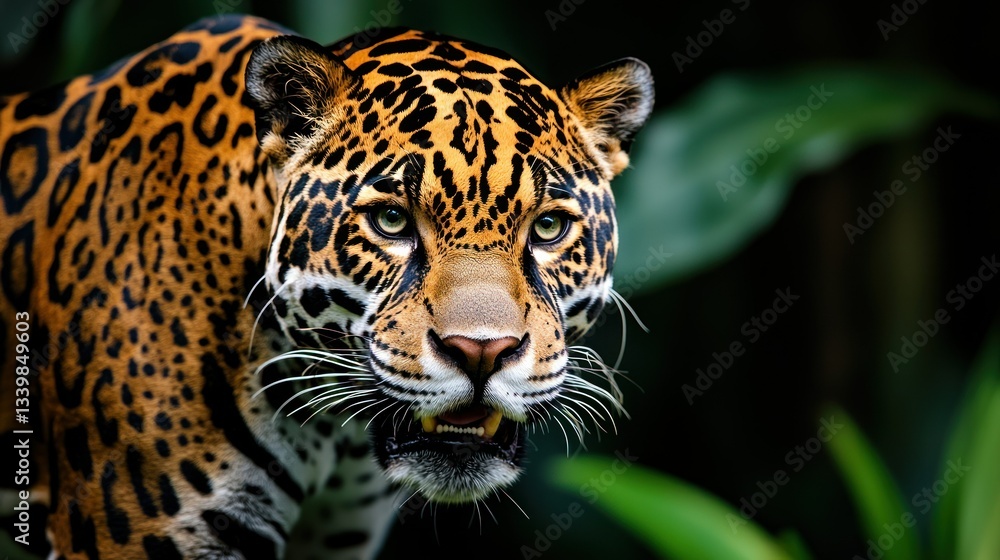Obraz premium A majestic leopard is staring directly toward the viewer