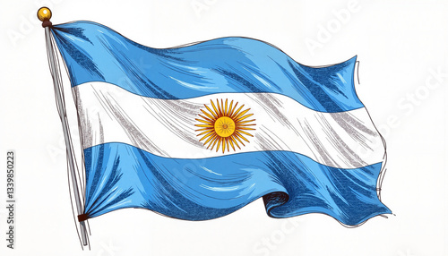 Sketch of Argentina flag waving, an organic representation