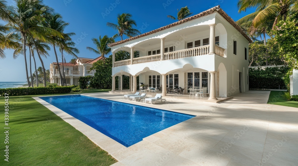 Fototapeta premium Luxury Beachfront Villa with Private Pool and Ocean Views