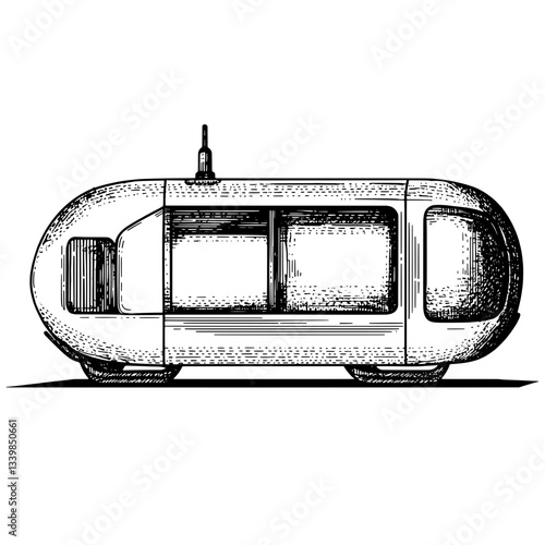 Engraved illustration of a vintage-styled vehicle conveying the essence of artistic design and craftsmanship in a timeless manner
