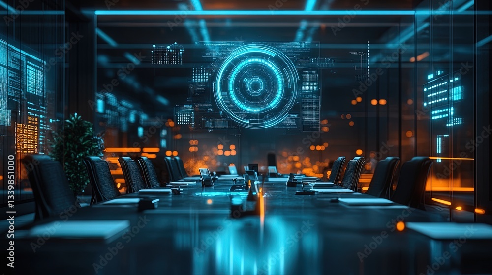 A holographic project timeline floating in the center of a corporate brainstorming session, glowing and dynamic A holographic project timeline floating in the center of a corporate brainstorming session, glowing and dynamic