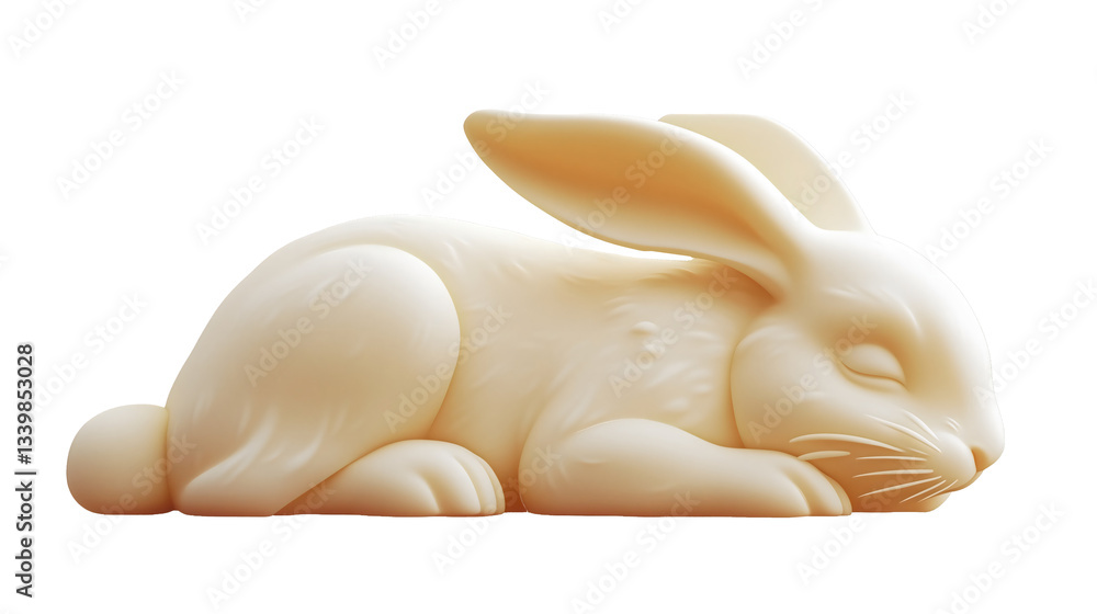 Fototapeta premium delicate ivory rabbit figurine lying down isolated on transparent background