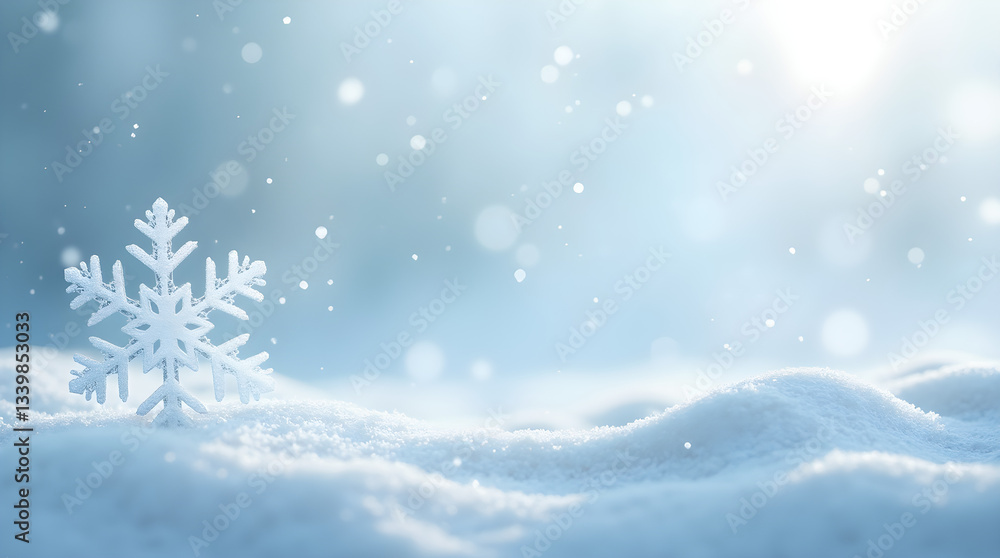 Soft Blue Winter Snowflake on Snow - Dreamy Snowy Holiday Landscape Scene Soft Blue Winter Snowflake on Snow - Dreamy Snowy Holiday Landscape Scene