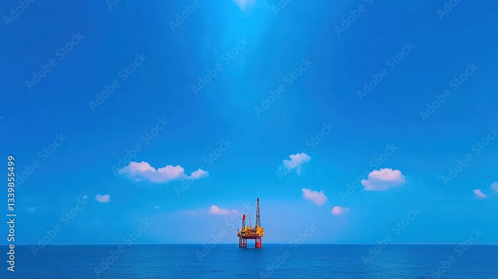 Obraz premium Offshore Oil Rig Under a Vast Blue Sky