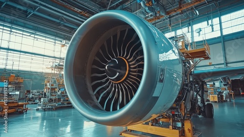 Airplane Engine Closeup in a Hangar