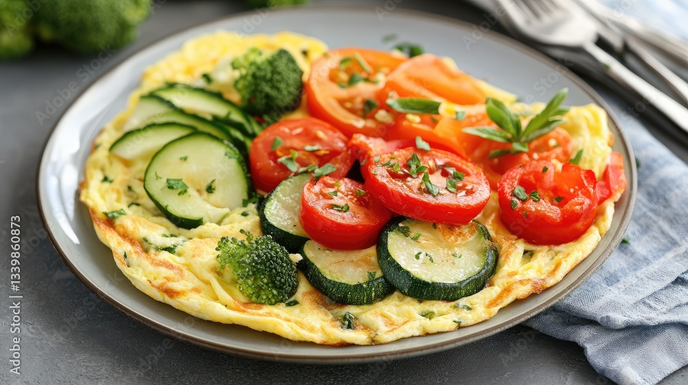 Omelette with Zucchini, Tomato, and Broccoli Omelette with Zucchini, Tomato, and Broccoli