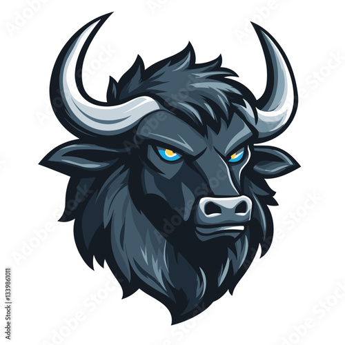 Powerful yak logo design featuring thick shaggy fur and curved horns for an esports team