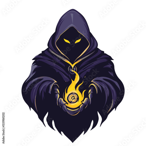 Mystical shadow sorcerer esports logo featuring glowing runes and a magical flame design in a dark color palette