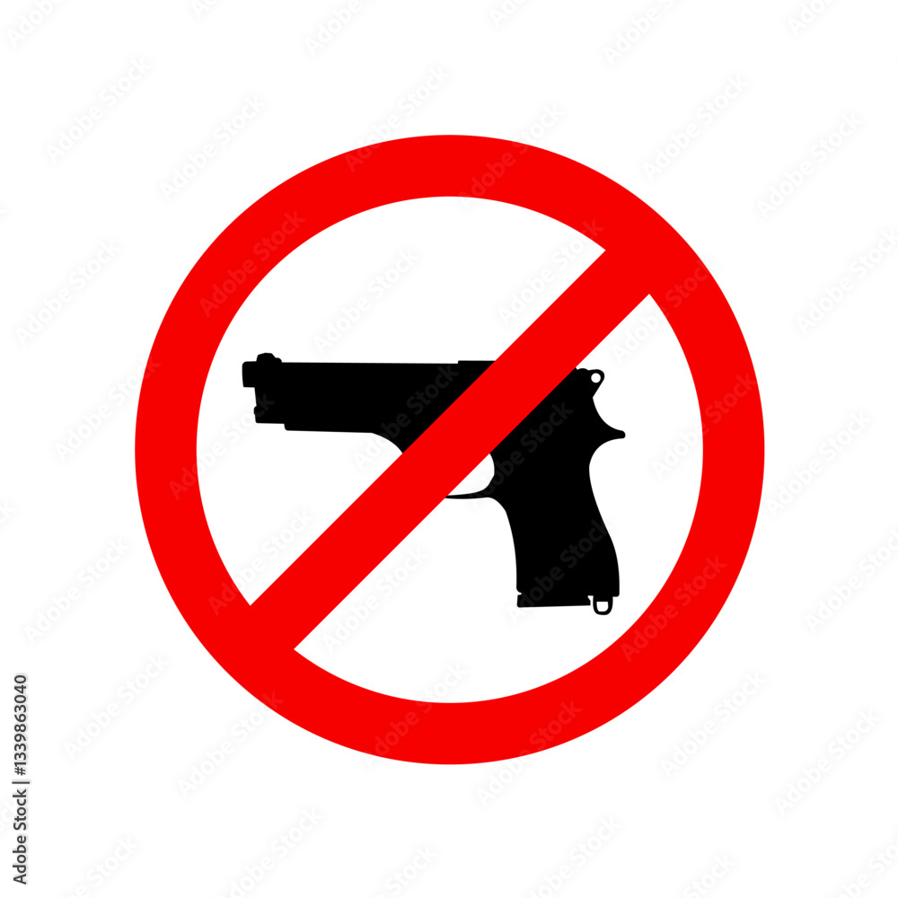 Weapon prohibited sign. No weapons gun. Gun Violence Weapon prohibited sign. No weapons gun. Gun Violence