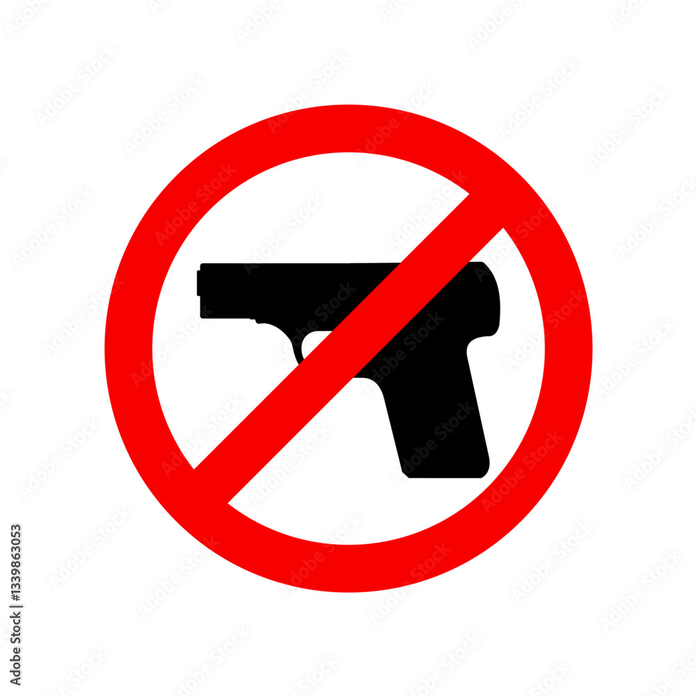 Weapon prohibited sign. No weapons gun. Gun Violence Weapon prohibited sign. No weapons gun. Gun Violence
