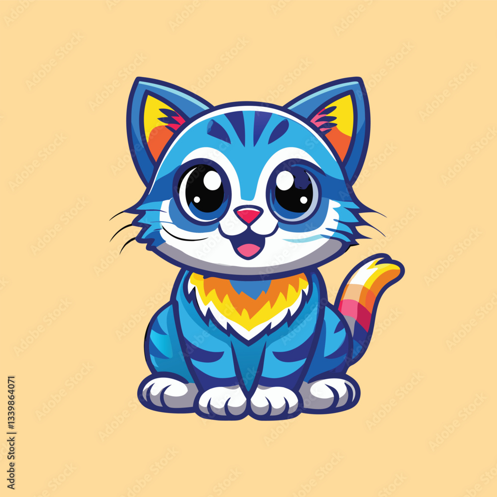 Fototapeta premium Gradient Colorful Cat Vector Illustration with Cute Expression
