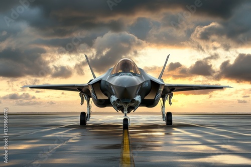 Wallpaper Mural Fighter jet on the runway, photo taken from front with dramatic sky. Torontodigital.ca