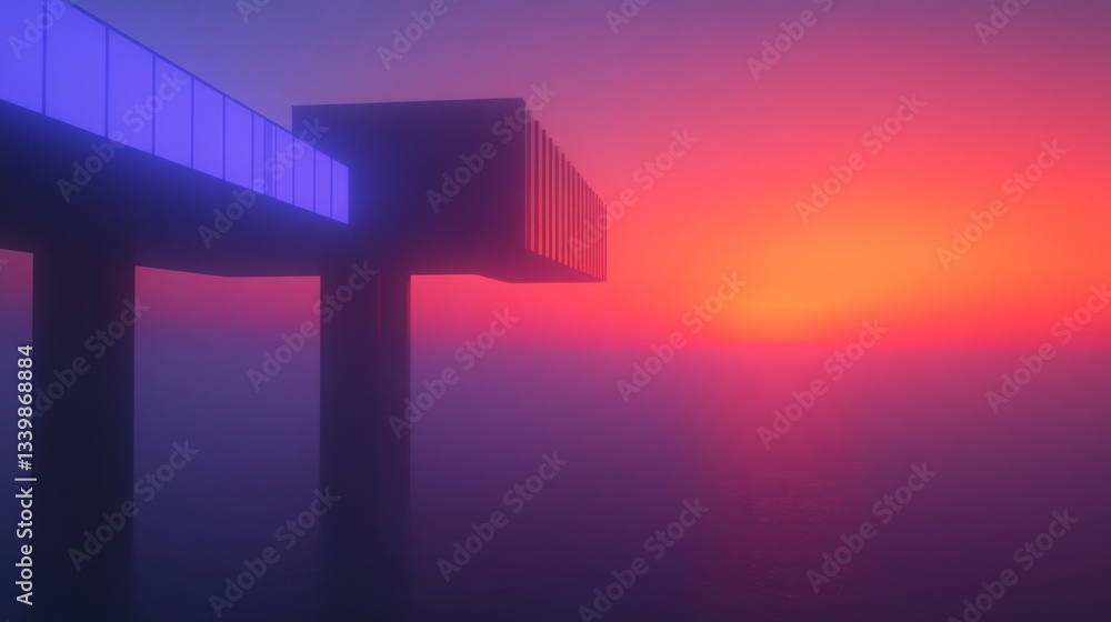 Futuristic Bridge at Sunset: A Cyberpunk Dreamscape Futuristic Bridge at Sunset: A Cyberpunk Dreamscape