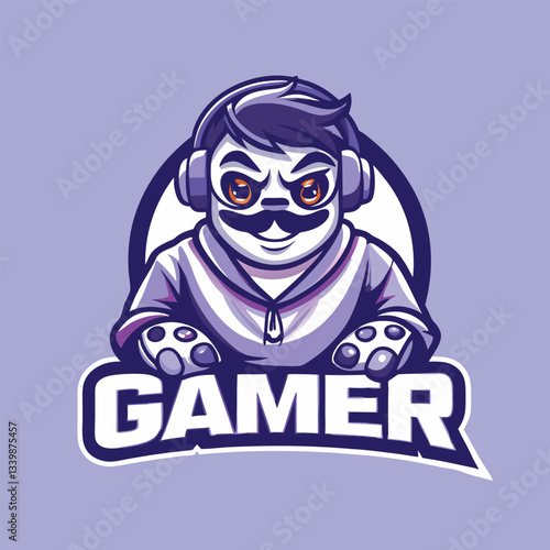 Energetic Gamer Mascot Cartoon Character with Vector Logo Illustration Style