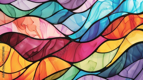 Wallpaper Mural Colorful flowing rainbow stained glass background with wavy lines and vibrant spectrum colors for modern artistic window design Torontodigital.ca