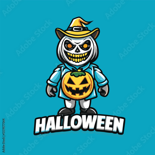 Spooky Halloween Mascot Cartoon with Vector Logo Illustration
