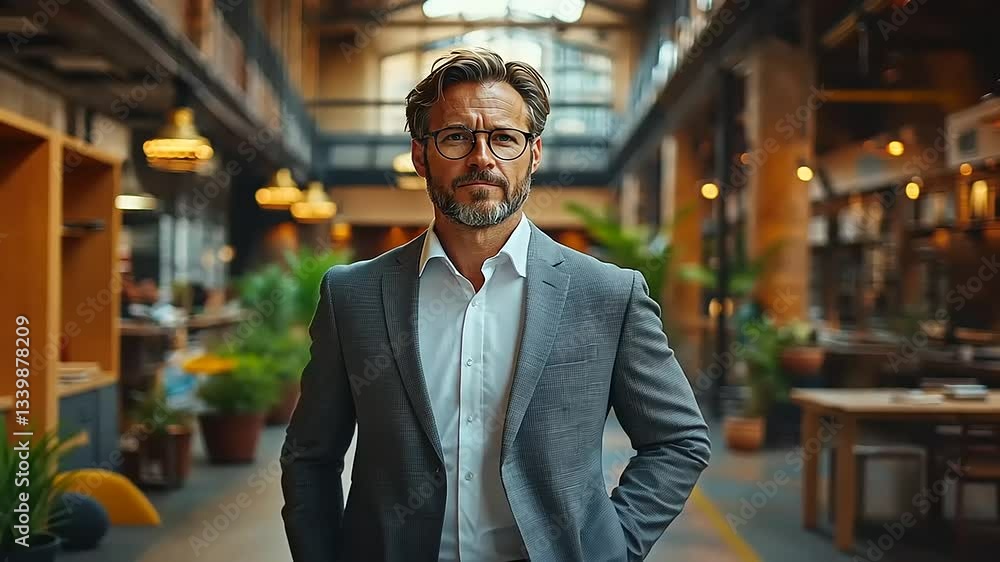 Professional man in modern workspace with greenery Professional man in modern workspace with greenery