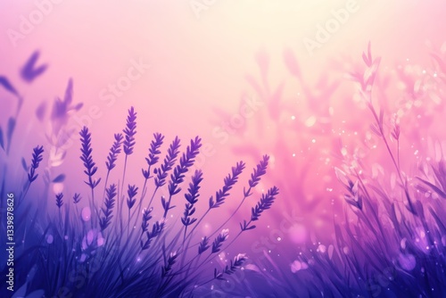 Lavender field sunrise, bokeh background, pastel colors, dreamy design