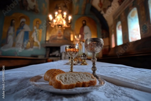 Obraz na płótnie Maundy Thursday: sacred commemoration, holy rite, washing of feet, church service, Christian observance, Last Supper remembrance, spiritual occasion, prayer meeting, religious importance. w salonie
