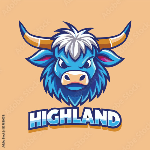 Simplified Vector Logo Depicting a Highland Cow as a Mascot
