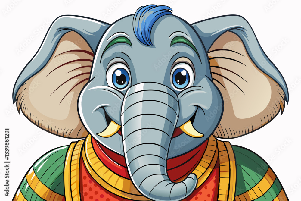Obraz premium elephant portrait with fashion wear in isolated background cartoon