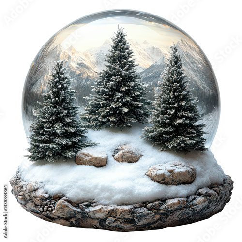 Snow globe with trees isolated on transparent background.PNG