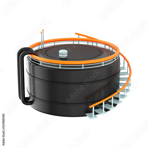 3d icon of an black oil storage tank over white background, 3d illustration