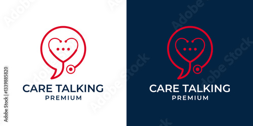 Health consult logo design template. Doctor chat talk logo design vector. Love medical health icon with stethoscope illustration.