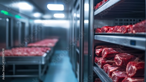 Industrial Refrigerator Holds Rows Of Fresh Beef