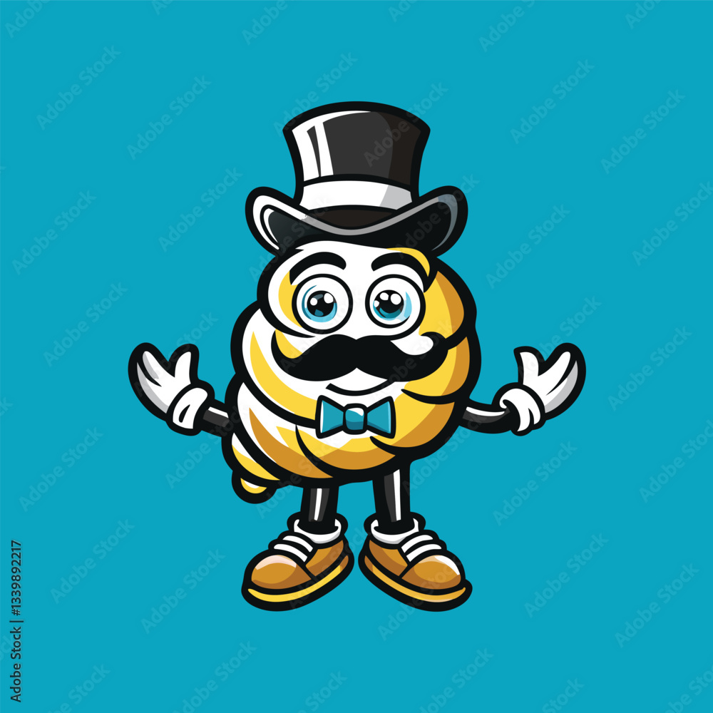 Naklejka premium Cute Cartoon Mascot of a Mr. Croissant Vector Illustration