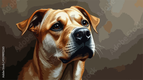 Perfect Pet Vector - Adorable Labrador With Fluffy Brown Fur Gazing Expressively Against Soft Background.
