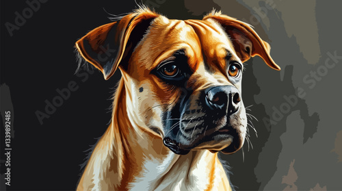 Perfect Pet Vector - Adorable Boxer With Fluffy Brown Fur Gazing Expressively Against Soft Background.