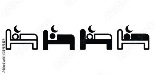 Sleep Bed and Moon Silhouettes Icons Vector Design Illustration