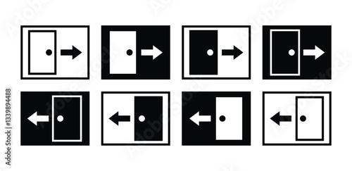 Sliding Door Icons Black and White Vector Design Graphic Illustration