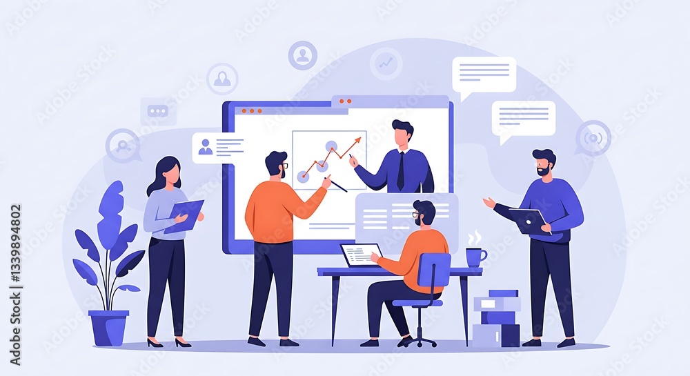 Teamwork, Collaboration, and Online Meeting: A Visual Representation of Modern Business Communication and Productivity