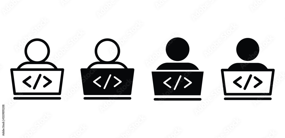 Software Developer Icons Black and White Minimalist Vector Set Software Developer Icons Black and White Minimalist Vector Set