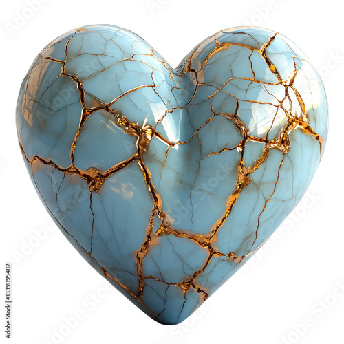 Elegantly crafted blue heart sculpture with golden veins that evokes emotions of love and beauty in any tranquil space