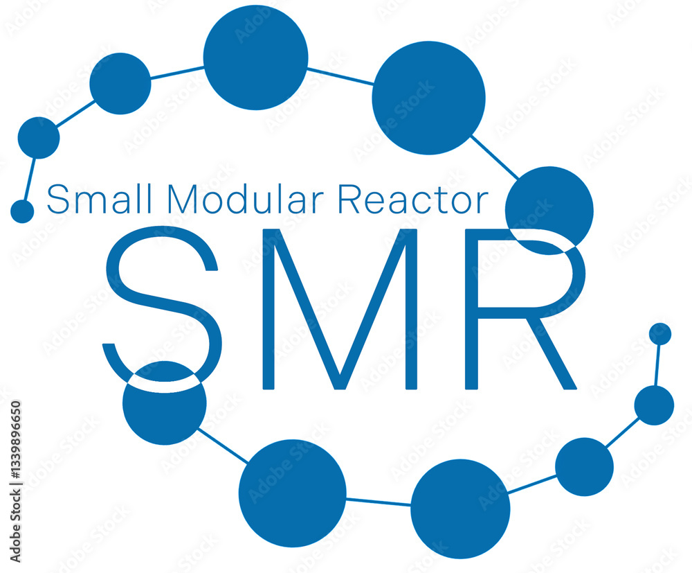 concept of a SMR small modular nuclear reactor power plant on a sunny day. SMR is a future energy concept. 3d rendering.