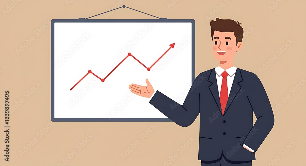 Businessman Presenting Upward Trend Graph Businessman Presenting Upward Trend Graph