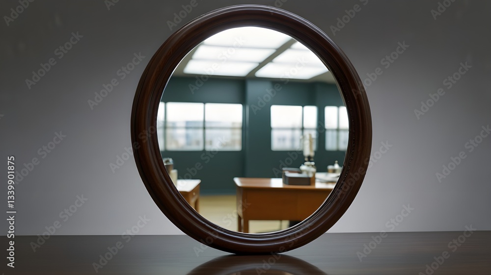 Fototapeta premium A mirror reflection that shows an entirely different object instead of what’s in front of it